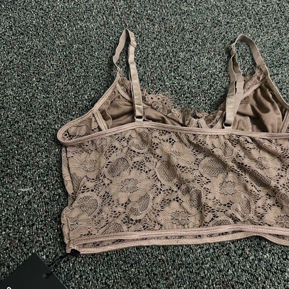 Nude Taupe Brown Tan Lace Structured Bustier Bra Corset Top Sexy Stretch Shirt S - Picture 10 of 16